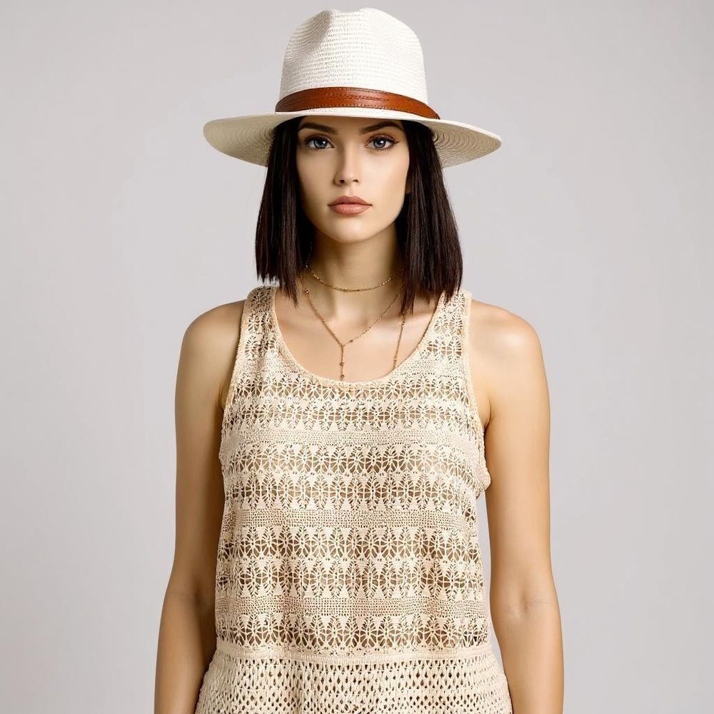 White Wide Brim Panama Straw Hat – Foldable Summer Sun Fedoras